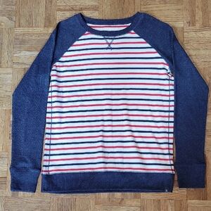 Eddie Bauer Women's Navy and Red Striped Long Sleeve Tee Size Small